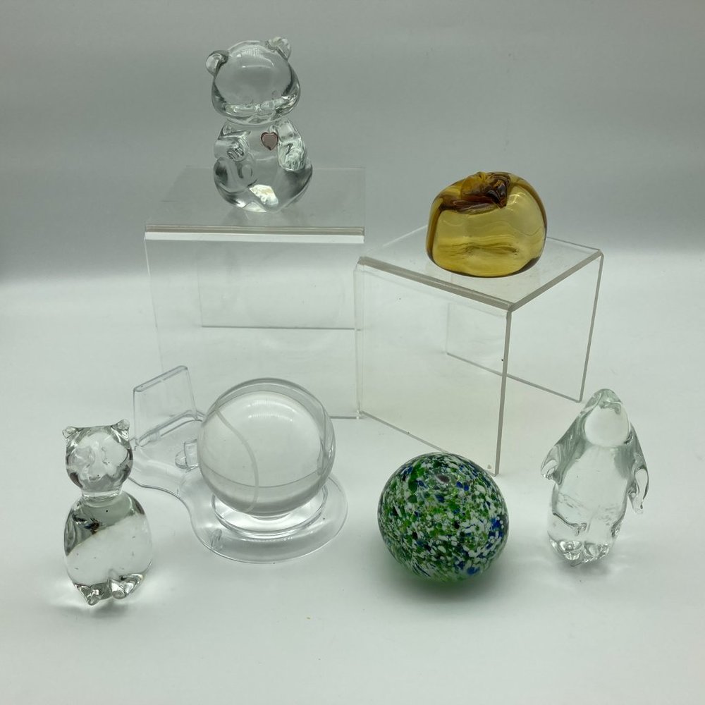 Lot of 6 Vintage Art Glass Paperweights-Fenton-Murano Style-Recycled Glass